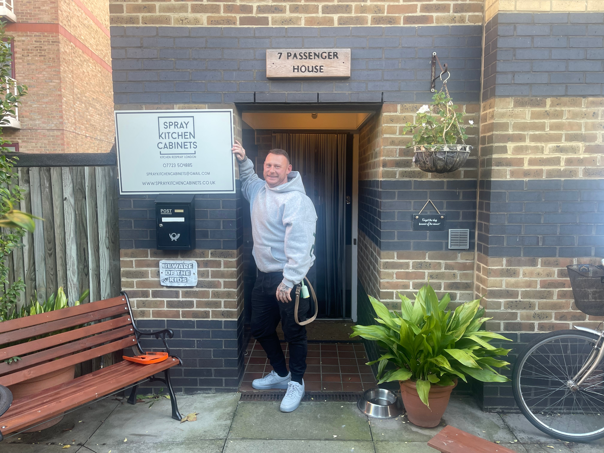 Kenny Wyatt outside Spray Kitchen Cabinets HQ in Fulham, London